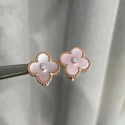 [Triumph Jewelry]CLOVER MEDIUM 1 MOTIFS  PINK MOP DIAMOND EARRINGS