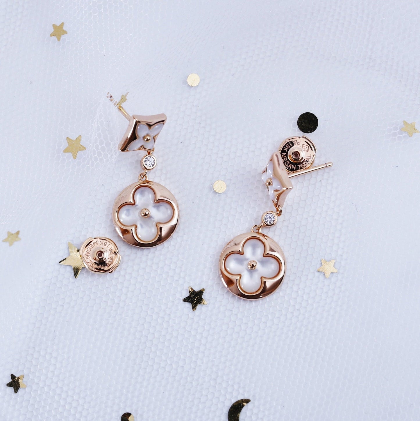 [Triumph Jewelry]STAR AND SUN PINK GOLD MOP DROP EARRINGS