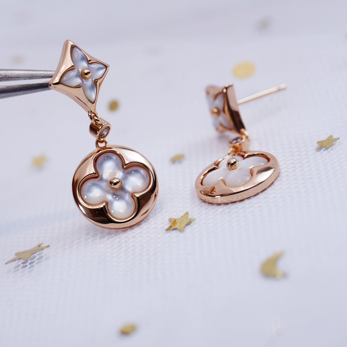 [Triumph Jewelry]STAR AND SUN PINK GOLD MOP DROP EARRINGS