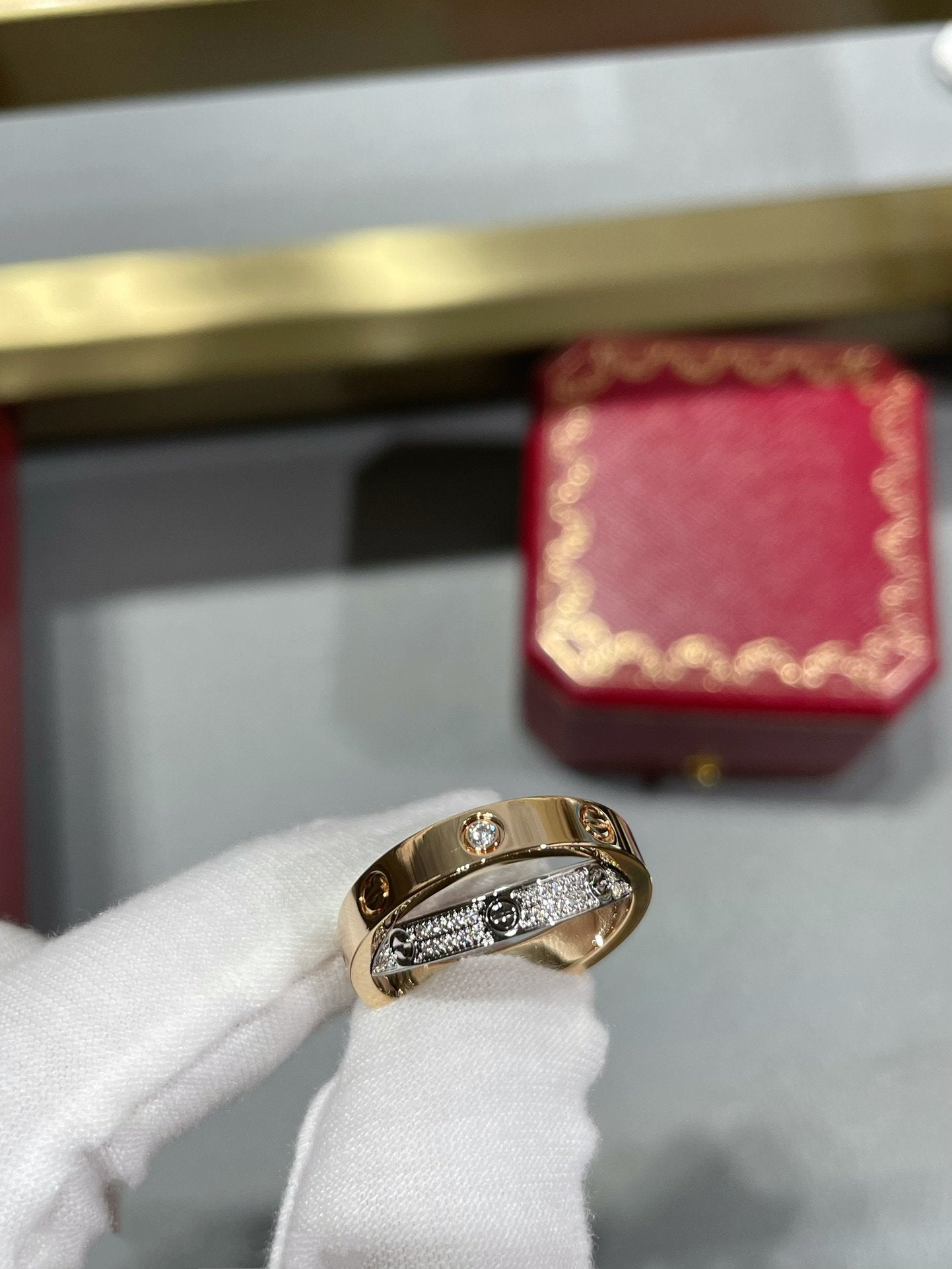 [Triumph Jewelry]LOVE PINK GOLD SILVER DIAMOND DOUBLE RING
