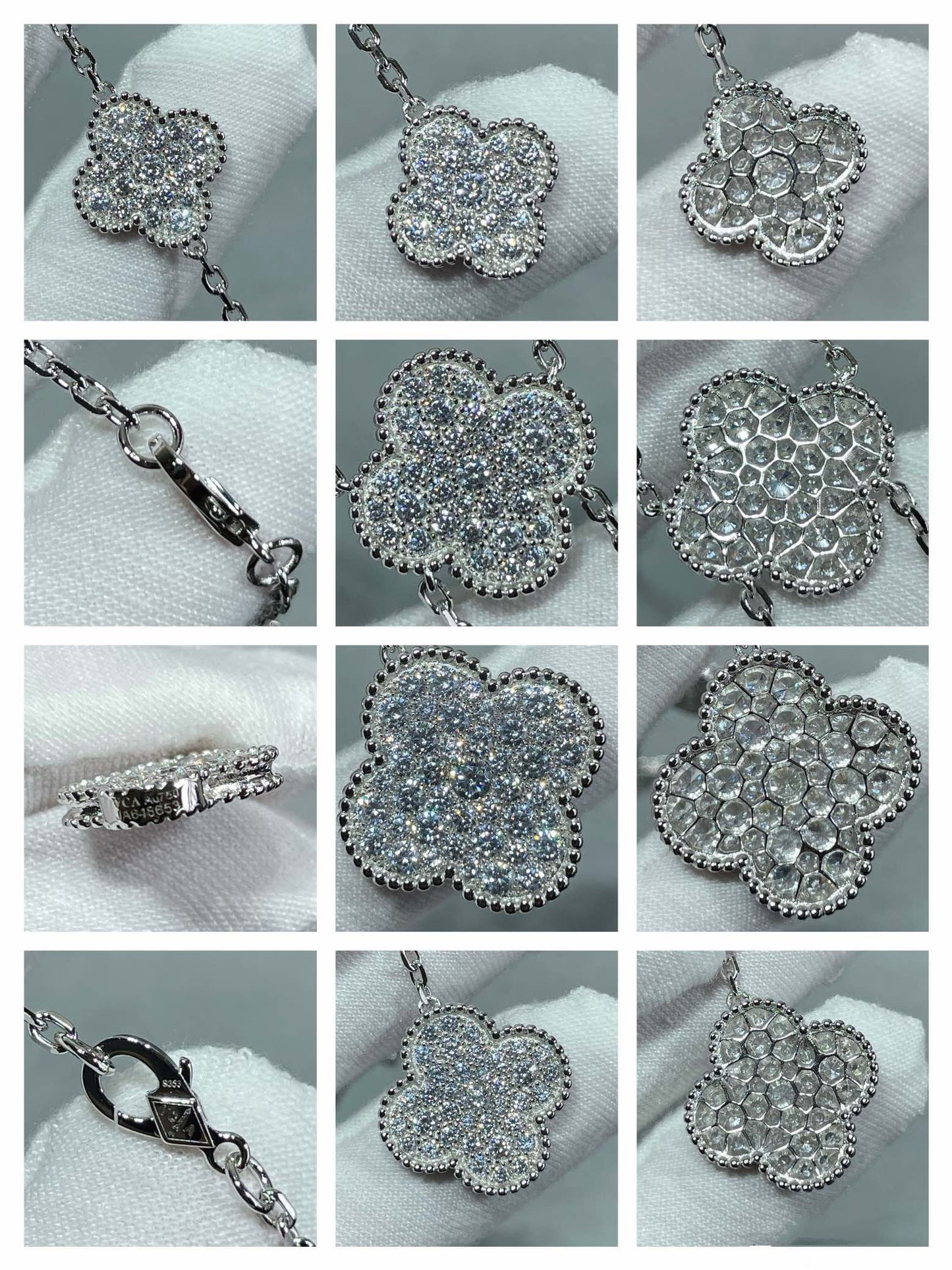 [Triumph Jewelry]CLOVER 6 MOTIF DIAMOND PAVED NECKLACE