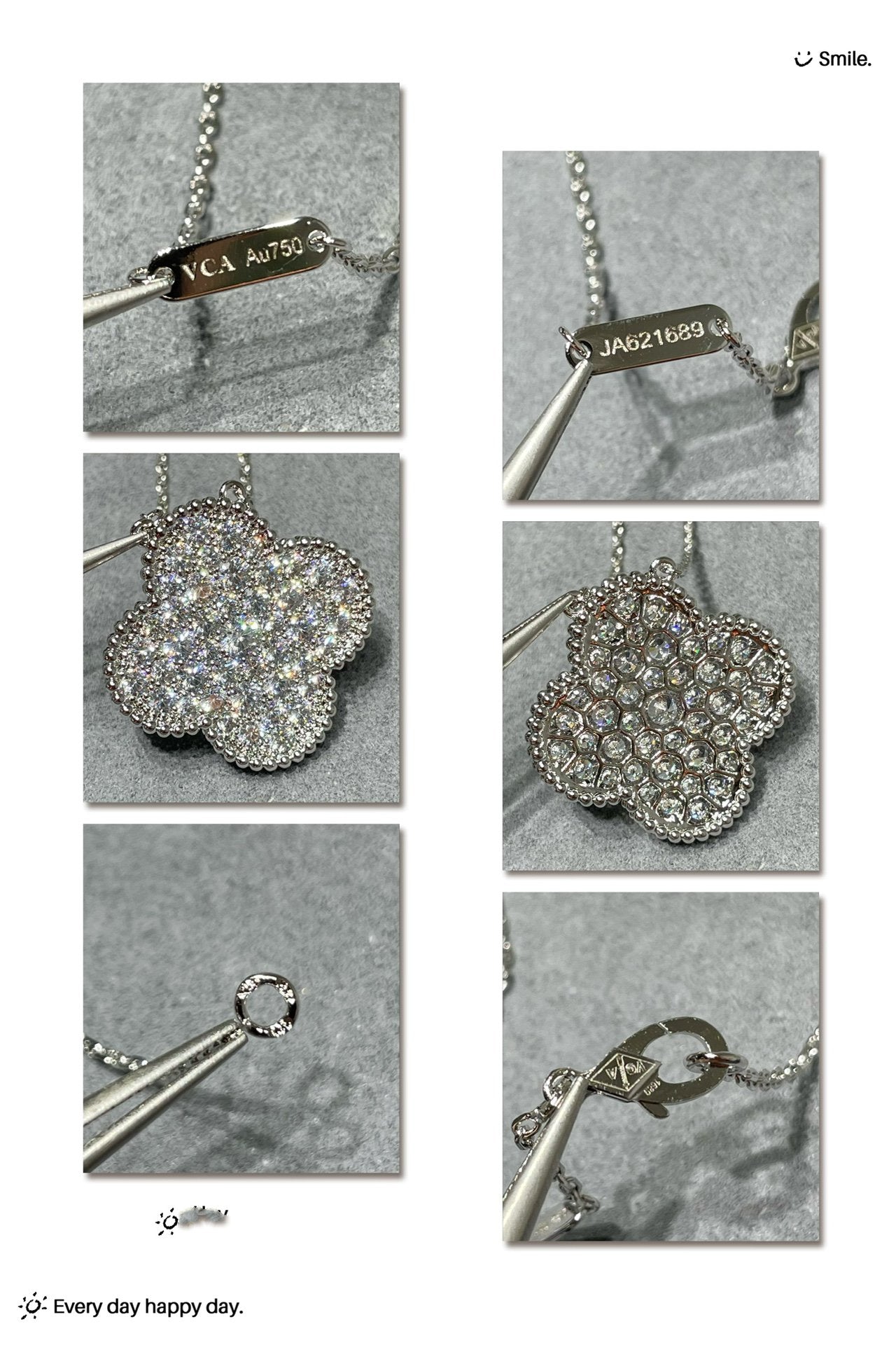 [Triumph Jewelry]CLOVER 25MM LARGE PENDANT DIAMOND PAVED SILVER NECKLACE