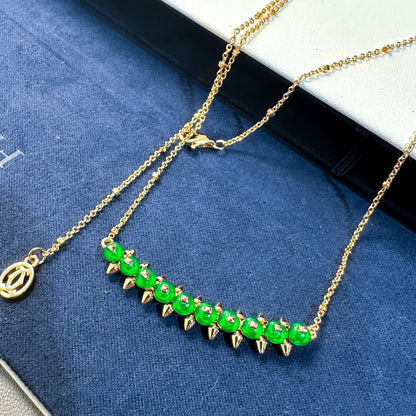 [Triumph Jewelry]New Arrival: Green Bead Rivet Necklace