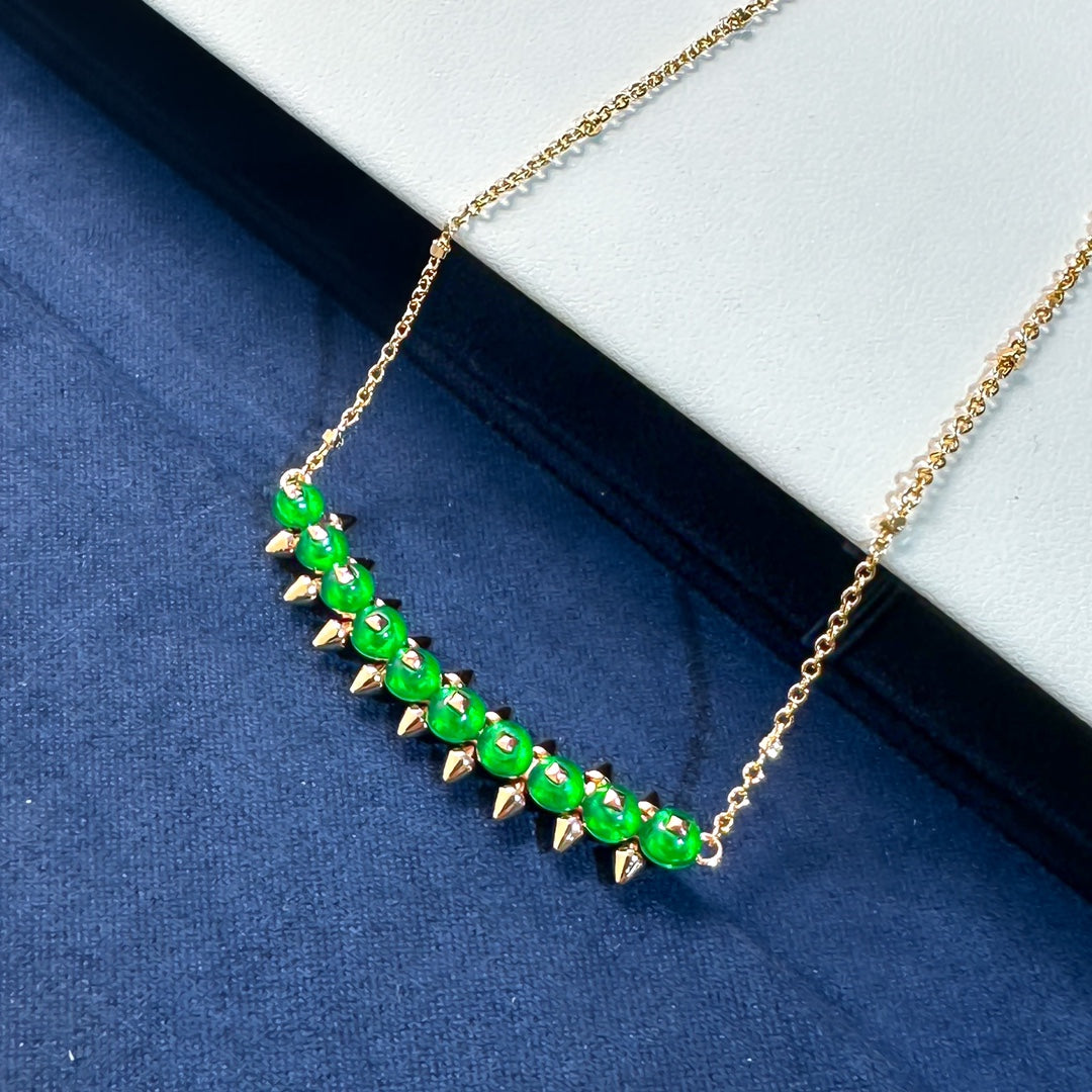 [Triumph Jewelry]New Arrival: Green Bead Rivet Necklace