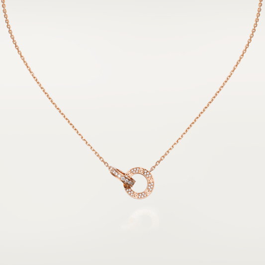 [Triumph Jewelry]LOVE 7.6MM NECKLACE ROSE GOLD AND SILVER  FULL DIAMOND