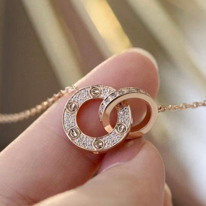 [Triumph Jewelry]LOVE 7.6MM NECKLACE ROSE GOLD AND SILVER  FULL DIAMOND