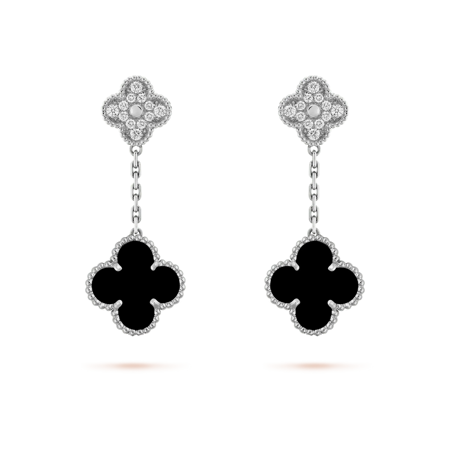 [Triumph Jewelry]CLOVER 2 MOTIFS  DIAMOND ONYX EARRINGS SILVER