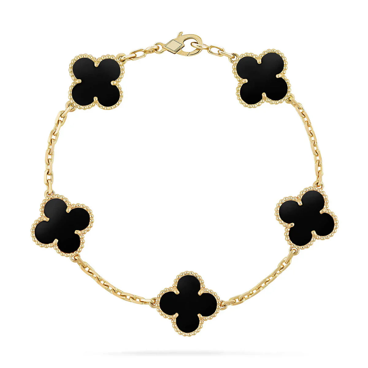 [Triumph Jewelry]FIVE MOTIF FOUR-LEAF CLOVER BLACK ONYX 18K SOLID GOLD BRACELET (40% DEPOSIT)