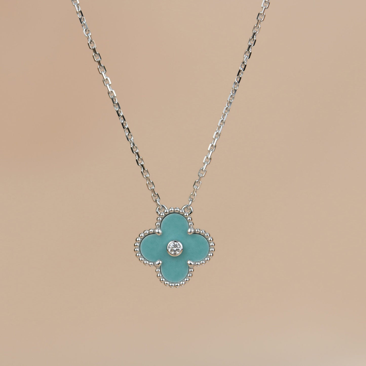 [Triumph Jewelry]CLOVER 15MM DIAMOND SVRES PORCELAIN  NECKLACE SILVER