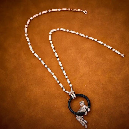 [Triumph Jewelry jewelrys]NEW BLACK CIRCLE PANTHER FULL DIAMOND NECKLACE