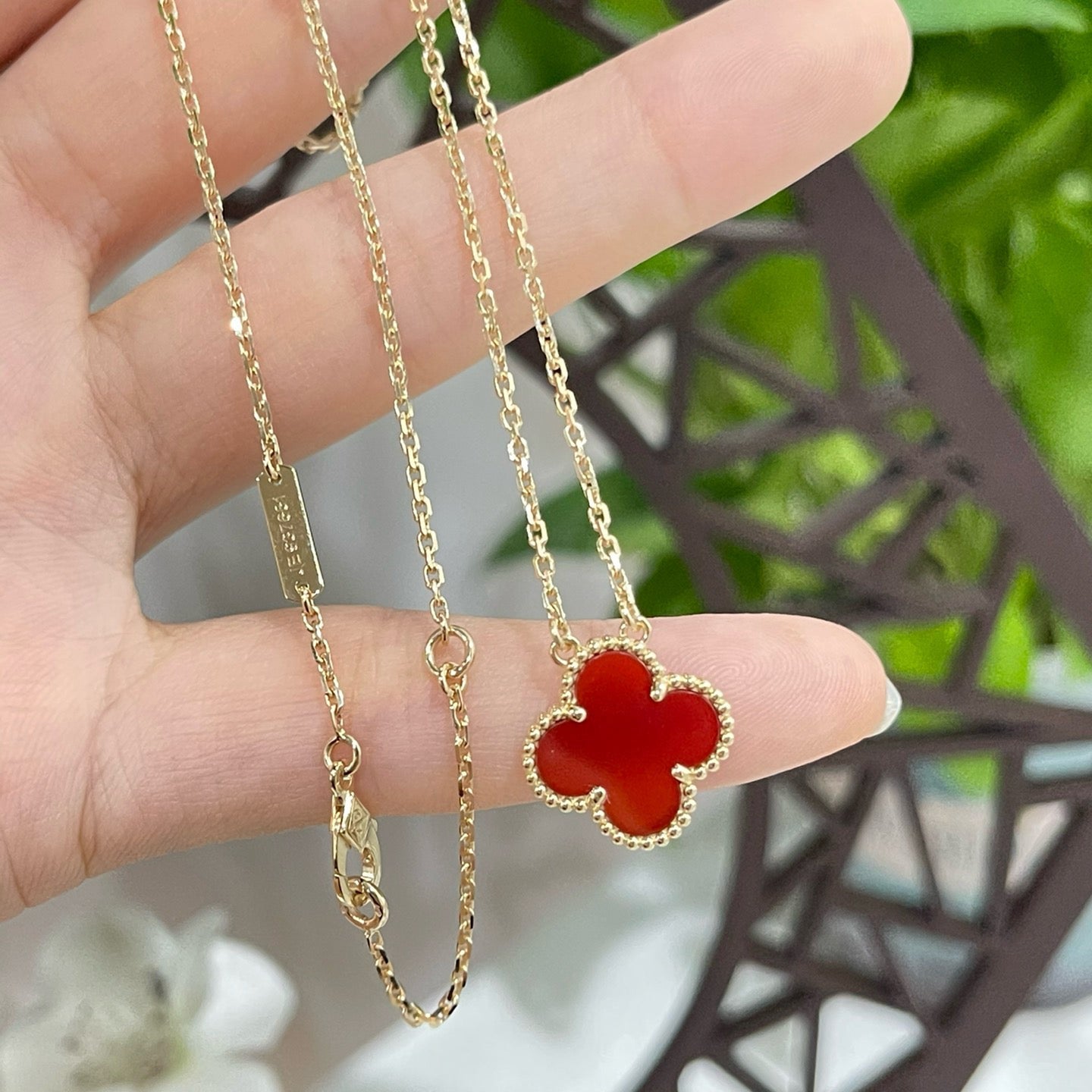 [Triumph Jewelry]CLOVER 15MM CARNELIAN SINGLE FLOWER NECKLACE