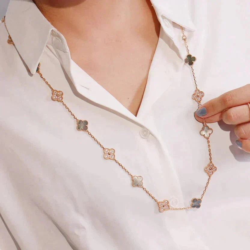 [Triumph Jewelry]CLOVER 20 MOTIFS DARK MOP DIAMOND  NECKLACE