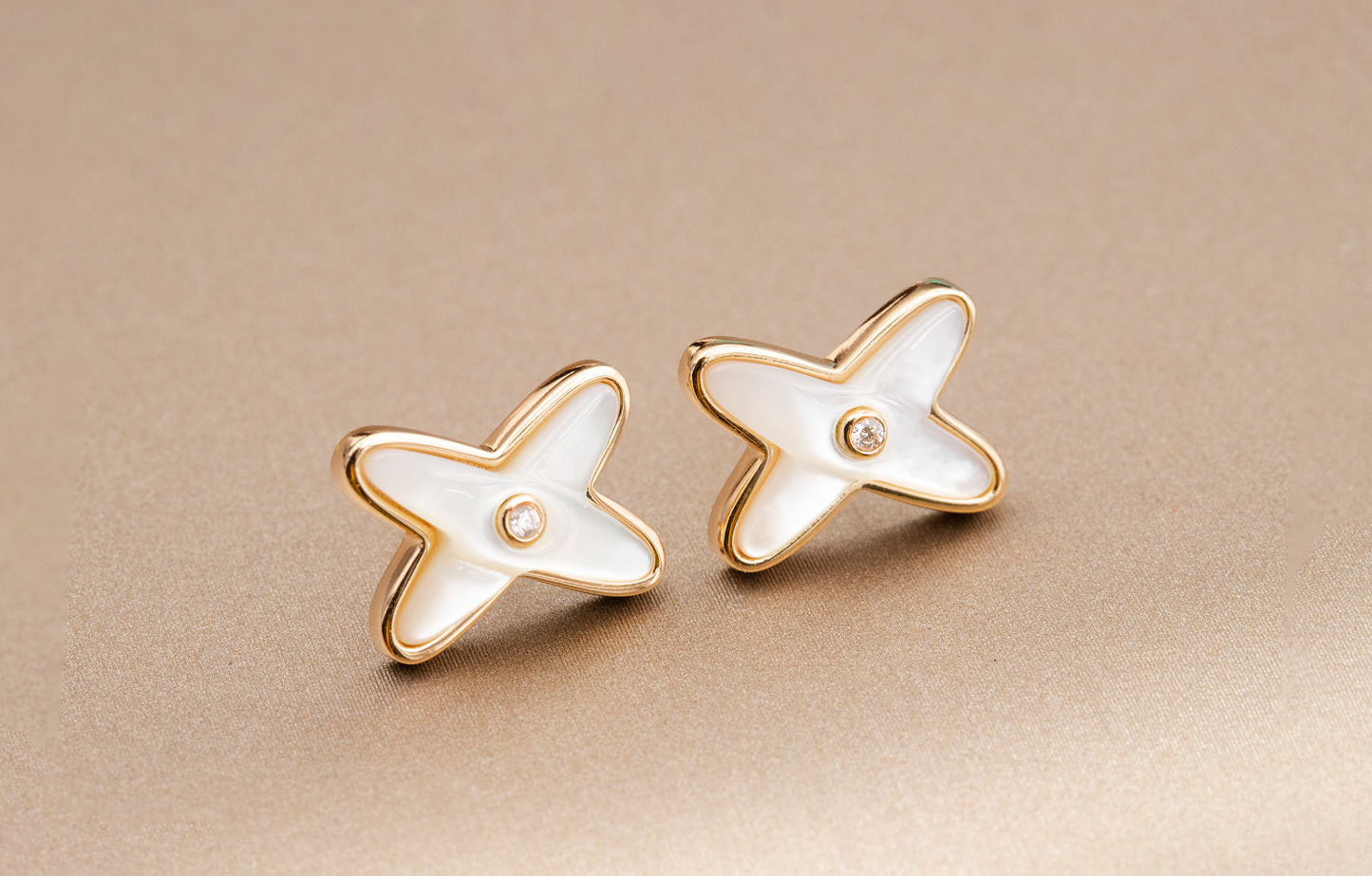[Triumph Jewelry]JEUX DE WHITE MOP ROSE GOLD DIAMOND EARRINGS