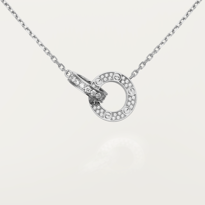 [Triumph Jewelry]LOVE 7.6MM NECKLACE ROSE GOLD AND SILVER  FULL DIAMOND