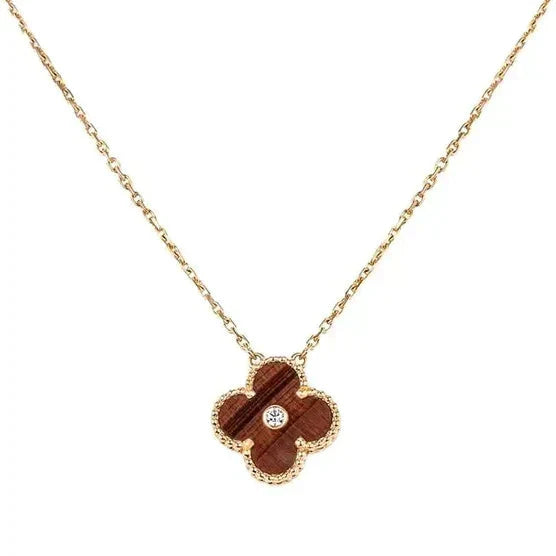 [Triumph Jewelry]CLOVER 15MM DIAMOND AND YELLOW TIGER'S EYE AGATE necklace
