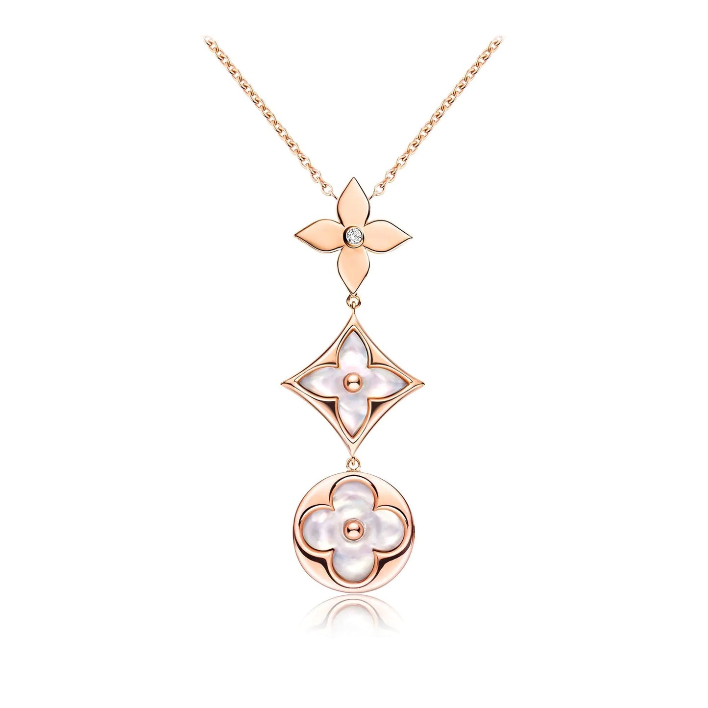 [Triumph Jewelry]COLOR BLOSSOM LARIAT NECKLACE PINK GOLD WHITE MOTHER PEARL AND DIAMOND