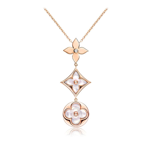 [Triumph Jewelry]COLOR BLOSSOM LARIAT NECKLACE PINK GOLD WHITE MOTHER PEARL AND DIAMOND